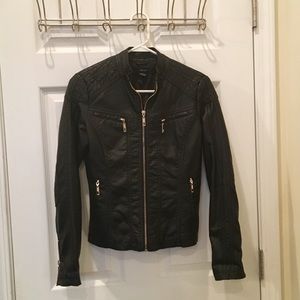 Black Forever 21 Faux Leather Jacket w Gold Zipper